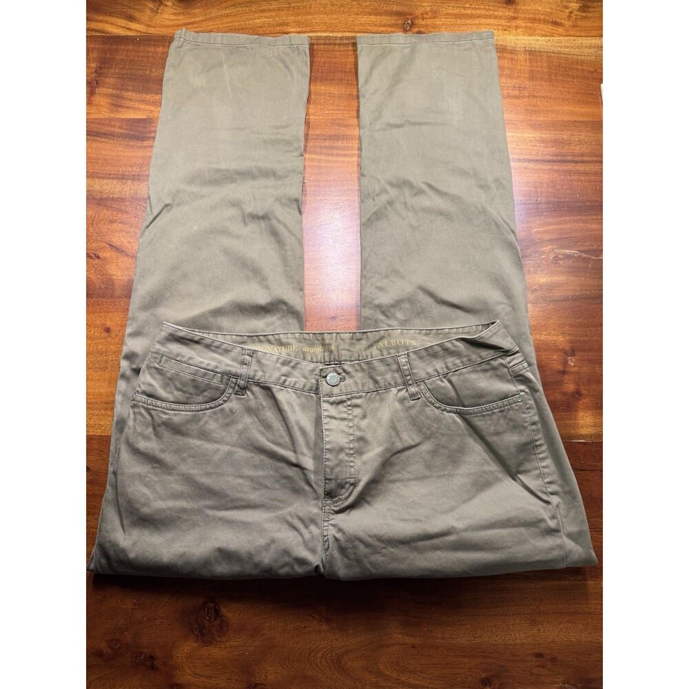 Talbots Signature Straight Leg Pants Women 14 Olive Green 5 Pocket Chino Jeans